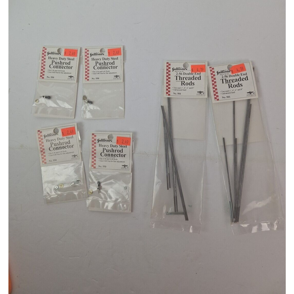 Sullivan (2)2-56 Double End Threaded Rods #501, (4) HD Steel Pushrod Cnctr #550